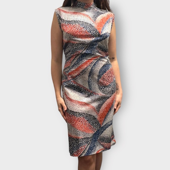 Vintage 1960’s “Kendell” “New Zealand” Navy & Red Abstract Polka Dot Dress - Picture 2 of 6